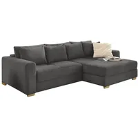 luma-home Ecksofa 15153, Dauerschläfer mit Bettkasten 288x186 cm, Federkern, Ottomane links oder rechts, Cord Grau Anthrazit grau