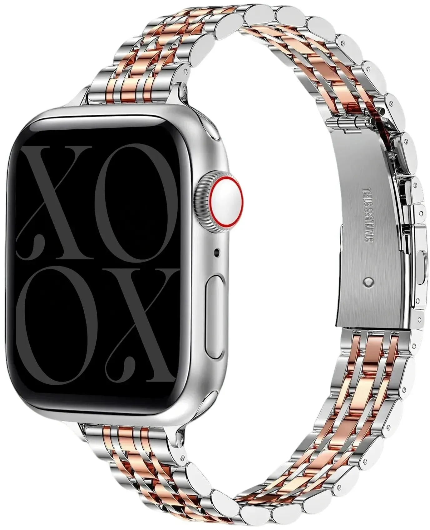 xoxo Wildhearts Apple Watch Armband Stahl 'Slim' für Apple Watch - 38mm - Silber/roségold - Butterfly-Verschluss