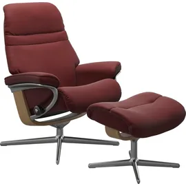 Stressless Relaxsessel STRESSLESS "Sunrise", rot (cherry paloma), B:79cm H:103cm T:73cm, Leder PALOMA: PALOMA ist ein durchgefärbtes Semianilin-Möbelleder mit natürlicher Narbung., Sessel, Relaxsessel, mit Cross Base, Größe S, M & L, Holzakzent Eiche