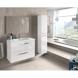 möbelando Badezimmer-Set >Aruba< in Weiß Hochglanz/Weiß lackiert - 80x57x45 (BxHxT)