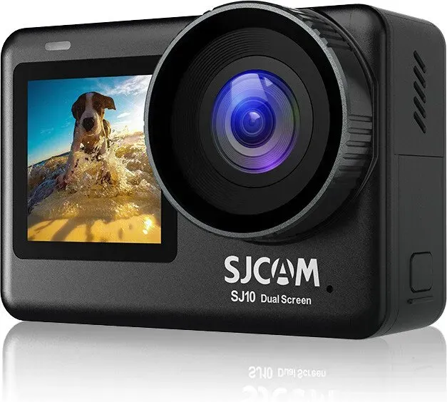 SJCAM SJ10 Pro Actionkamera mit Doppeldisplay 4K Video 2.33 Zoll Touchscreen und 1.3 Zoll Selfie-Display 6-Achsen Gyro-Stabilisierung 30m Wasserdicht mit Gehäuse 70 Min Aufnahme Kompakt 6.5×4.5×3.1cm 20MP Foto Schnelles 5GHz WiFi zum Handy Zeitlupe für Vlogging Motorrad Ski Angeln