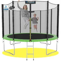 Kinetic Sports Trampolin Outdoor SALTO Ø 244 cm TÜV Rheinland geprüft, Kindertrampolin Set mit Netz, Randpolster, USA Sprungtuch - Gartentrampolin bis 120 kg, Grün – 250 cm Ø 250 cm, Grün