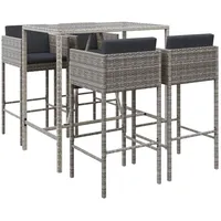 vidaXL 5-tlg. Gartenbar-Set mit Kissen Grau Poly Rattan