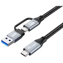 Equip 128432 2-in-1 USB 3.2 Gen 2x2 C auf C/A Kabel, 2,0m, PD100W, 4K/60Hz, 20Gbps, Schwarz