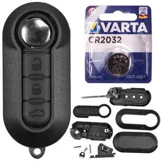 Auto Schlüsselgehäuse + Batterie kompatibel mit Fiat 500 Punto Evo Bravo Ducato III Doblo Qubo Peugeot Boxer Citroen Jumper Iveco Daily Opel Combo