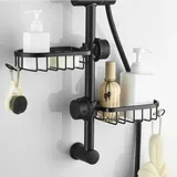 Lntyq - 2x Duschregal ohne Bohren aus Edelstahl, T-Audace Schwarzes Teleskop-Badezimmerregal aus Edelstahl, Duschstützregal, Seifenschale,