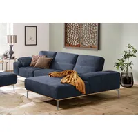 Ecksofa W.SCHILLIG "run" Sofas Gr. B/H/T: 319cm x 88cm x 178cm, Stoff S37, Recamiere rechts, mit Sitztiefenverstellung, blau (dark blue s37) mit elegantem Holzsockel, Füße in Silber matt, Breite 319 cm