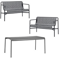 HAY - Palissade Tisch + 2x Dining Bench, anthrazit