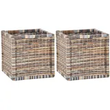 korb.outlet Set / 2 Regalkorb Mehrfarbig ca. 36x36x36 mit Holzrahmen Rattan Schubfach Box zur Aufbewahrung Schrankkorb Griff