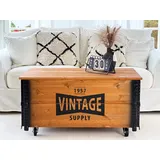 Uncle Joe ́s Couchtisch XL Vintage Truhentisch Truhe Vintage Shabby chic Massiv-Holz braun mit Stauraum und Deckel Holzkiste Beistelltisch Landhaus Wohnzimmertisch Holztisch