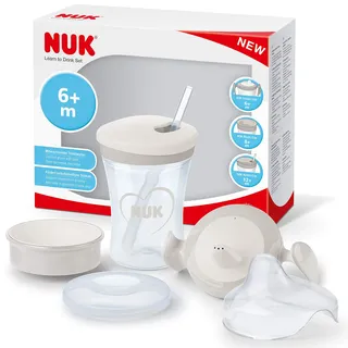 NUK 3-in-1 Trinklernset mit Trainer Cup-Learner Cup (ab 6 Monaten) | Magic Cup 360° (ab 8 Monaten) & Action Cup (ab 12 Monaten) | 230 ml | BPA-frei | grau & weiß