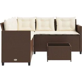 vidaXL Gartensofa in L-Form mit Tisch und Kissen Braun Poly Rattan