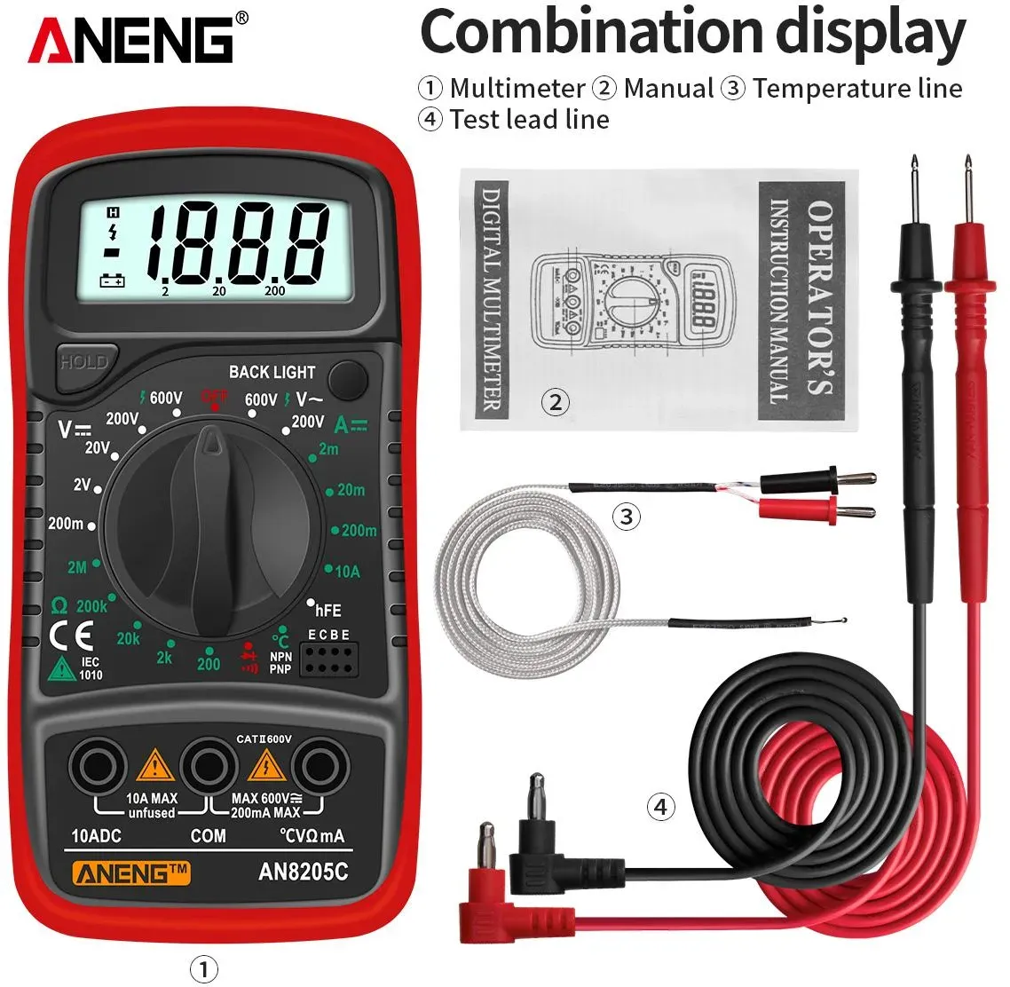 ANENG AN8205C Digital Multimeter AC/DC Amperemeter Volt Ohm Tester Meter Multimetro Mit Thermoelement LCD Hintergrundbeleuchtung Tragbare