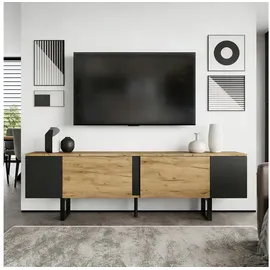 Okwish TV-Schrank 180x40x55 cm Schwarz/Holz Lowboard