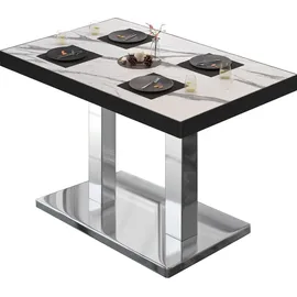 GGM Möbel Bistrotisch 120 x 70 x 77 cm Weiß Marmor/Edelstahl