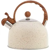 Justup Wasserkessel Induktion, 2,5L Teekessel für alle Kochplatten, Flötenkessel Edelstahl Teekessel Camping mit Holzgriff, Holzgriff Cool-Touch, für Tee Kaffee, Tea pot (Beige)