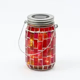 MARELIDA LED Solar Glas Einmachglas mit Mosaik Tischleuchte mit Henkel Lichtsensor rot