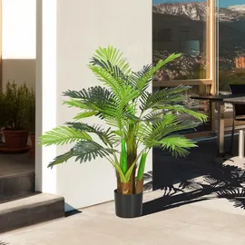Homcom Künstliche Palme 100cm Kunstpalme mit 27 Palmenwedel Groß Kunstpflanze im Topf Kunstpflanzen Künstliche Pflanzen Wie Echt Zimmerpflanze für Wohnzimmer Büro Balkon Dekoration Schlafzimmer