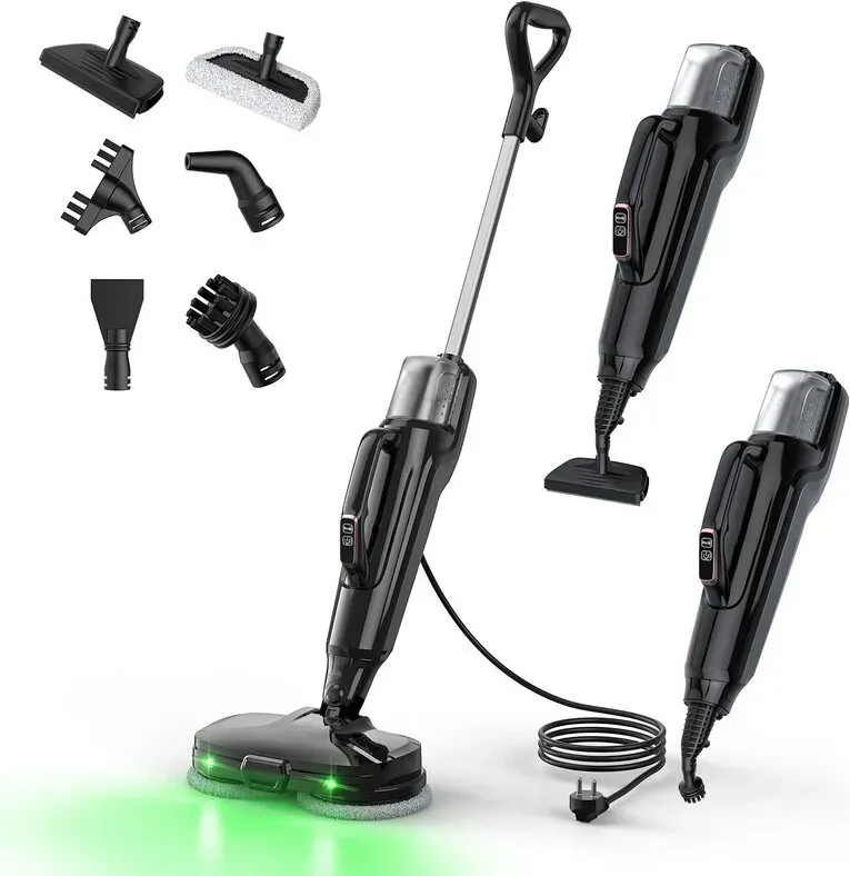 Lubluelu JJ-SC-053A abnehmbare Handdampfbesen-Reinigung, 1580 W kraftvoller Dampf & 110 °C Hygiene, Doppelmotor für Dampf & Bodenpolitur, 6-in-1 Multiflächen-Handsystem, präzises grünes Licht zur Stauberkennung, freistehendes Design & 500 ml abnehmbarer Tank