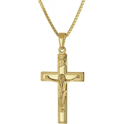 trendor 41416 Kruzifix 14 Karat Gold 585 mit goldplattierter Silberkette, 42 cm