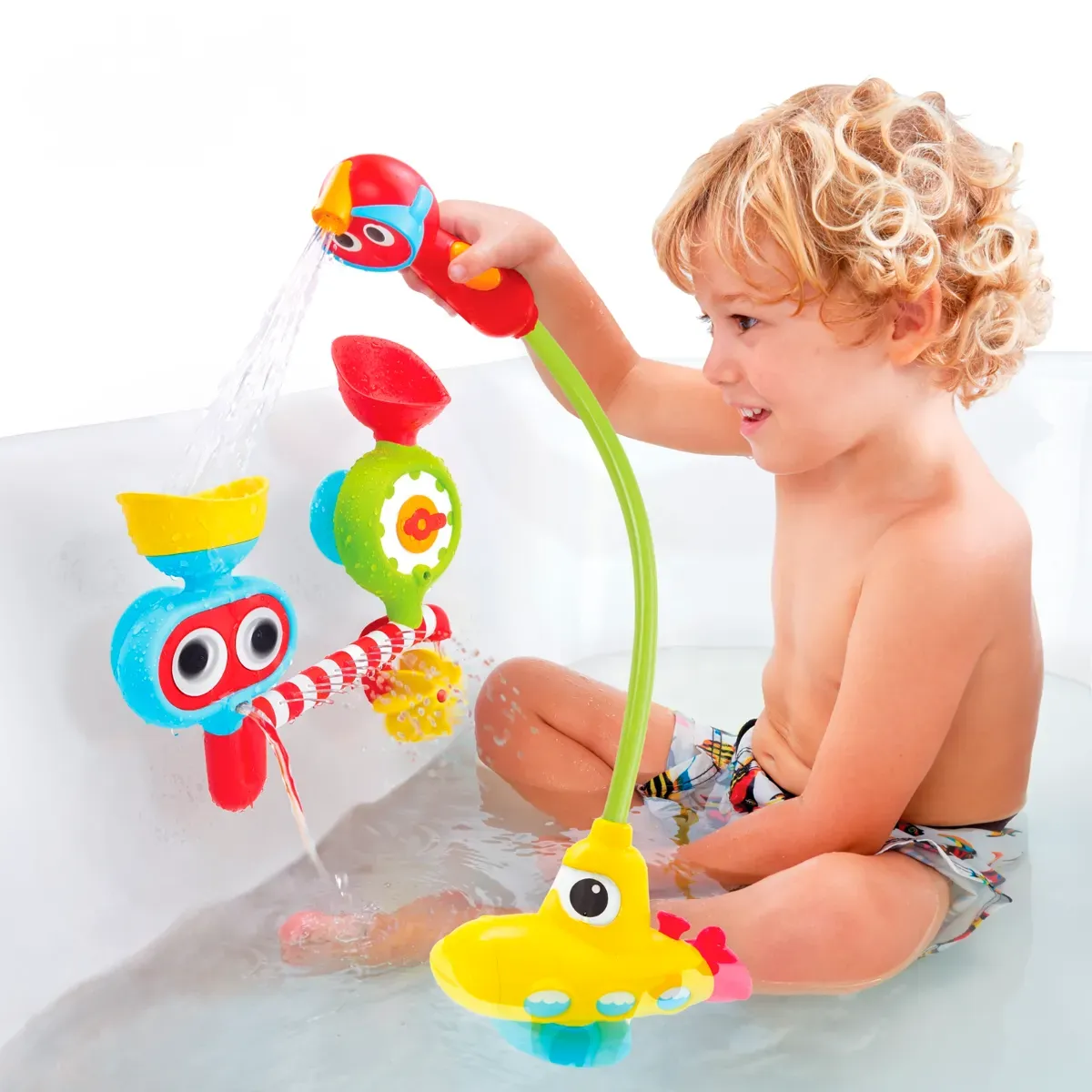 Yookidoo U-Bootstation Badespielzeug für Kinder rot, gelb, blau Kunststoff - Wasserpumpe, fördert Motorik, ab 2 Jahren