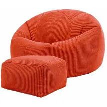 I.C.O.N. Icon Kingston Sitzsack mit Hocker Cord, Orange, Sitzsack Erwachsene mit Füllung, Bean Bag, Cord Sessel, Lounge Sessel, Lounge Stuhl, Schlafzimmer, Wohnzimmer, Wohnzimmer Möbel