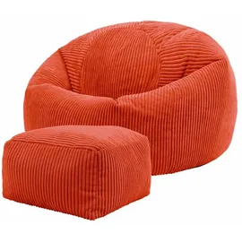 I.C.O.N. Icon Kingston Sitzsack mit Hocker Cord, Orange, Sitzsack Erwachsene mit Füllung, Bean Bag, Cord Sessel, Lounge Sessel, Lounge Stuhl, Schlafzimmer, Wohnzimmer, Wohnzimmer Möbel
