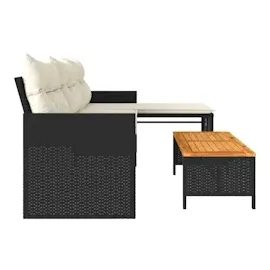 vidaXL Gartensofa in L-Form mit Tisch und Kissen Schwarz Poly Rattan