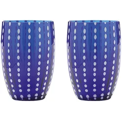 Zafferano Perle Blue Glass – Farbiges mundgeblasenes Glas, 32 cl, handgefertigt – Set mit 2 handgefertigten Bechern für Wasser oder Cocktails
