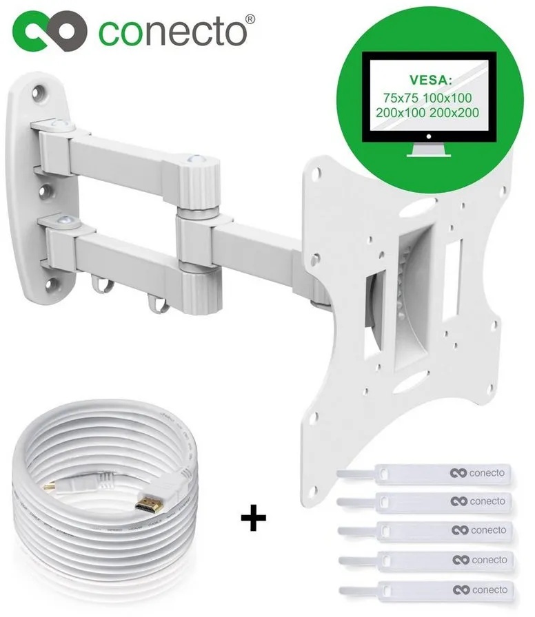 conecto TV Wandhalter für LCD LED Fernseher & Monitor TV-Wandhalterung, (bis 42 Zoll, schwenkbar, neigbar, ausziehbar) weiß