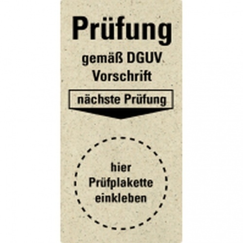 Dreifke® Mini-Grundplakette Prüfung DGUV Vorschrift, n.Prüfung, Graspapier, 20x40mm, 16/Bogen