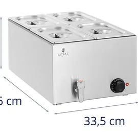Royal Catering Bain Marie Warmhaltebehälter Speisenwärmer Ablasshahn 600 W 4 GN 1/4