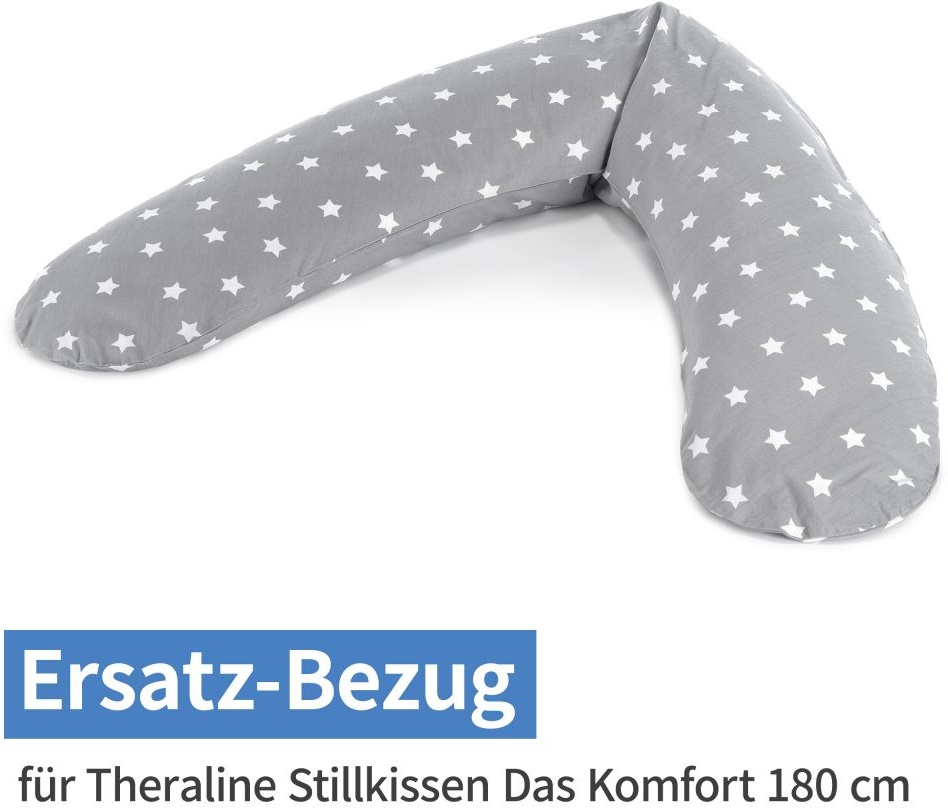 Theraline Ersatzbezug für Stillkissen Das Komfort 180 cm - Big Stars - Grau