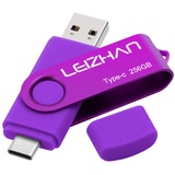 LEIZHAN USB Stick Type C Memory Stick 256GB Flash Drive OTG(On The Go) 2 in 1 USB C Speicherstic for Type-C Smart Phone and MacBook (256GB, Lila)