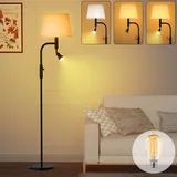 Hzitcigm Stehlampe Wohnzimmer, LED Stehleuchte mit 5W Leselampe Winkel Einstellbar, Moderne Standleuchte mit Drehschalter Standlampe mit Leinen Lampenschirm Vintage Stehlampe für Schlafzimmer, 165CM