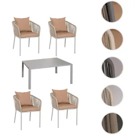 MCW MCW, Gartengarnitur MCW-N41, Tisch+4xStuhl, wetterfest Alu 140x80cm, Seilgeflecht Rope ~ Balkontisch, N41-4 (140 cm)