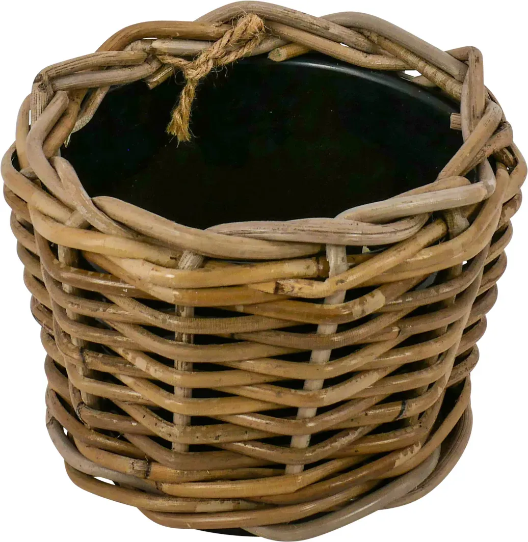 Korb Rattan D17H14cm Terassenkübel mit Einsatz  - grau