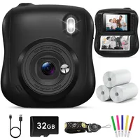 Hangrui Kinderkamera Sofortbildkamera, 14MP Sofortbildkamera Kinder mit 32G Karte & Druckpapier, 1080P Kamera Kinder Sofortdruck mit Farbige Stifte, Geschenk für 3-12 Jungen und Mädchen-Schwarz