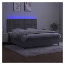 vidaXL Boxspringbett mit Matratze & LED Hellgrau 160x200 cm Samt