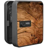 banjado Schlüsselkasten Stahl Trockenes Holz (Stahlgehäuse, Zahlenschloss, mit 20 Haken), 20 x 16 x 9,3 cm schwarz 16 cm x 20 cm x 9 cm