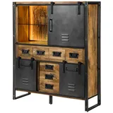 MASSIVMOEBEL24.DE Highboard Mango / Altholz 140x45x160 natur lackiert / Metall grau BLACKBURN LUX #558