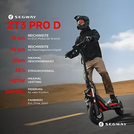 Segway-Ninebot SEGWAY ZT3 Pro D E-Scooter (11 Zoll, Schwarz / Rot)