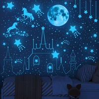Leuchtende Sterne für Kinderzimmer Deko, Leuchtsterne Kinderzimmer,Leuchtsterne Selbstklebend Wandsticker, Perfekt für Kinder Kindergarten Schlafzimmer Wohnzimmer (blau)