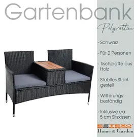 Estexo Polyrattan Gartenbank 2-Sitzer  Schwarz