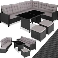 tectake Polyrattan Lounge Set, Gartenmöbel Set mit Sofa, Hocker + Tisch, Balkon Möbel Outdoor, 5-teilige Sitzgruppe, inkl. Sitz- & Rückenkissen, ideal für Garten, Terrasse, Balkon - schwarz