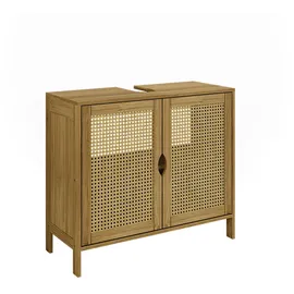 Vicco Waschbeckenunterschrank Liora, Bambus/Rattan/Creme, 68 x 60 cm mit 2 Türen zur Aufbewahrung von Badutensilien und Handtüchern