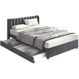 XDeer Polsterbett Polsterbett,Samt Mit Lattenrost Rückenlehne,Funktionsbett, 2 Schubladen Bettgestelle 180 x 200 cm grau