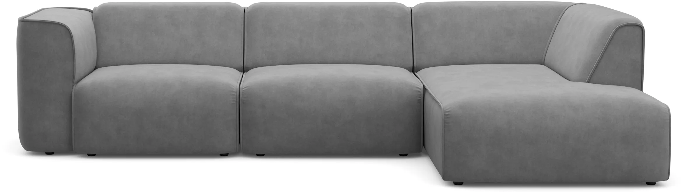 Ecksofa RAUM.ID "Merid jederzeit durch Module erweiterbar L-Form" Sofas Gr. B/H/T: 295cm x 70cm x 162cm, Samtoptik, Ottomane rechts, grau (hellgrau) als Modul oder separat verwendbar, für individuelle Zusammenstellung