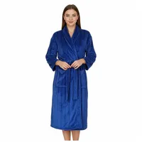 NYVI Bademantel Bademantel Jacquard SuperSoft Unisex für Damen & Herren Extra Weich, Microfaser, Morgenmantel mit Gürtel, Taschen - Damenbademantel Herrenbademantel blau S