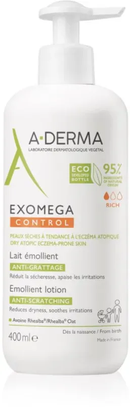 A-Derma Exomega Control Emollient Lotion Bodylotion Gegen Reizungen und Jucken der Haut 400 ml